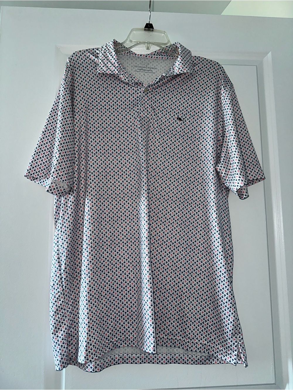 Vineyard Vines White Polo with Navy & Red Microprint